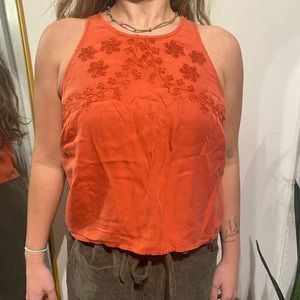 Orange embroidered cropped tank - Size 6